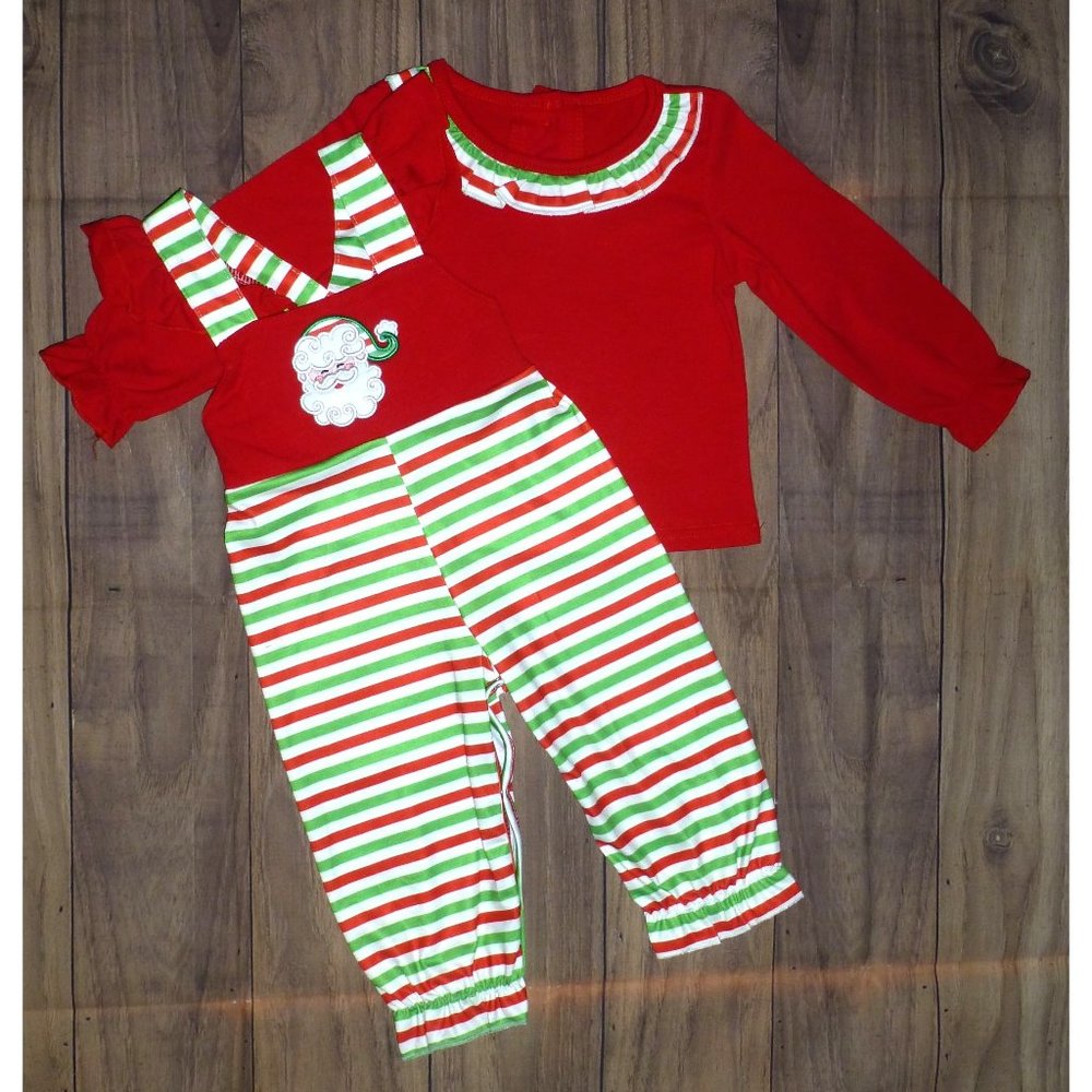 Boutique Christmas Santa Baby Girls Suspender Overalls Outfit Set